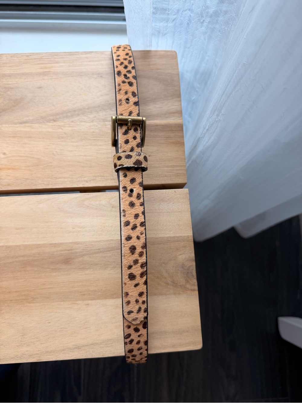 Leopard Print Slim Belt - Tan/Black